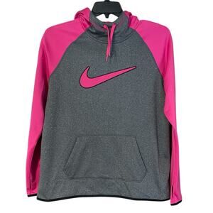 Nike Womens Large Therma Fit Hooded Sweatshirt with Kangaroo Pocket Pink Gray